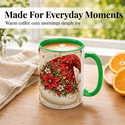 #pl[15oz|Green] Ornate Santa Hat Coffee Mug, Christmas Floral Holiday Mug, Ceramic Cup