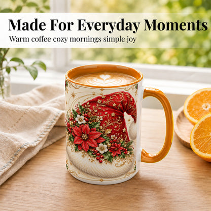 #pl[15oz|Orange] Ornate Santa Hat Coffee Mug, Christmas Floral Holiday Mug, Ceramic Cup