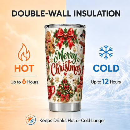 Merry Christmas Tumbler 20oz, Holiday Stainless Steel Travel Cup