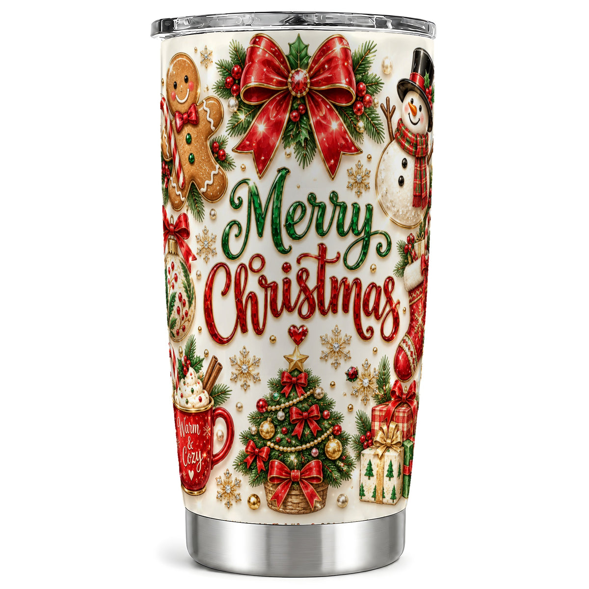 Merry Christmas Tumbler 20oz, Holiday Stainless Steel Travel Cup