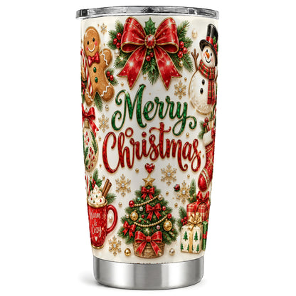 Merry Christmas Tumbler 20oz, Holiday Stainless Steel Travel Cup