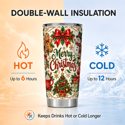 Ornate Christmas Tumbler 20oz, Festive Stainless Steel Travel Cup
