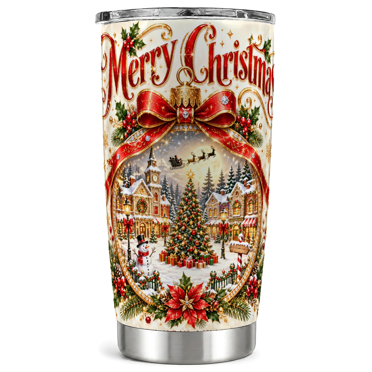 Christmas Village Tumbler 20oz, Snowy Stainless Steel Travel Cup