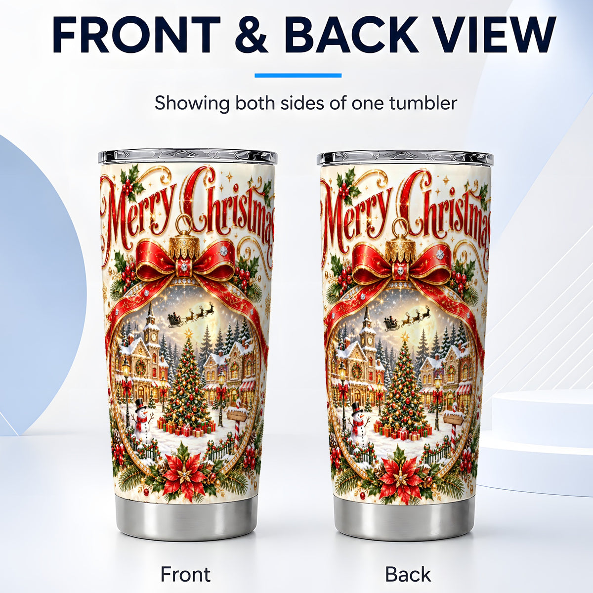 #pl[20oz|Steel] Christmas Village Tumbler 20oz, Snowy Stainless Steel Travel Cup