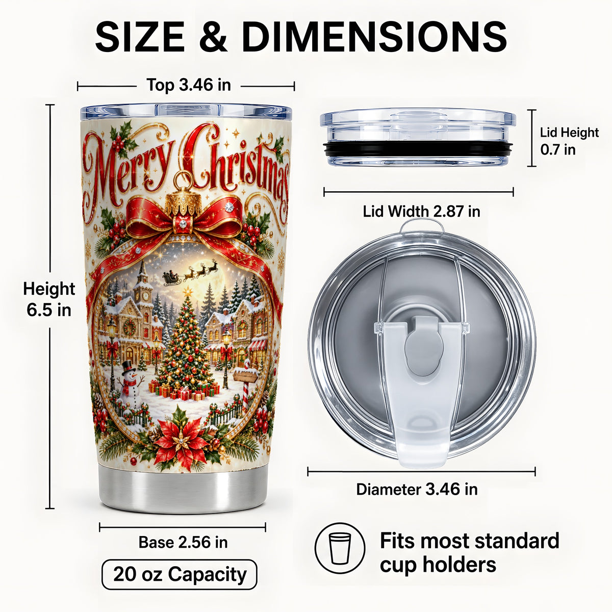 #pl[20oz|Steel] Christmas Village Tumbler 20oz, Snowy Stainless Steel Travel Cup
