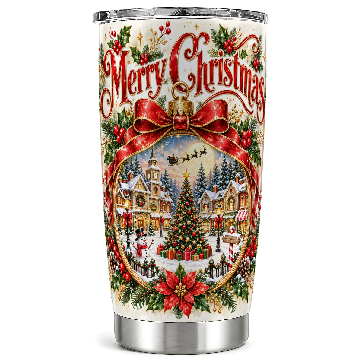 Botanical Christmas Tumbler 20oz, Winter Stainless Steel Travel Cup