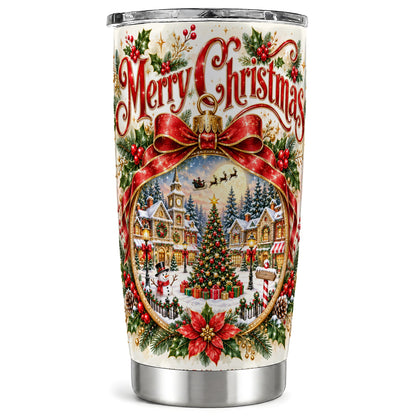 Botanical Christmas Tumbler 20oz, Winter Stainless Steel Travel Cup