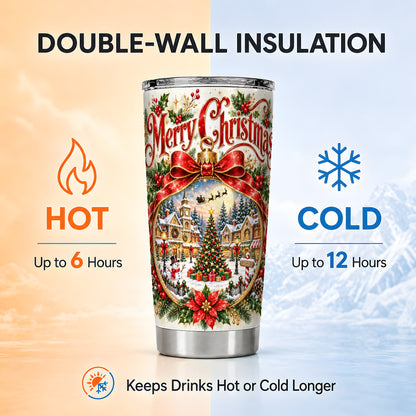 Botanical Christmas Tumbler 20oz, Winter Stainless Steel Travel Cup