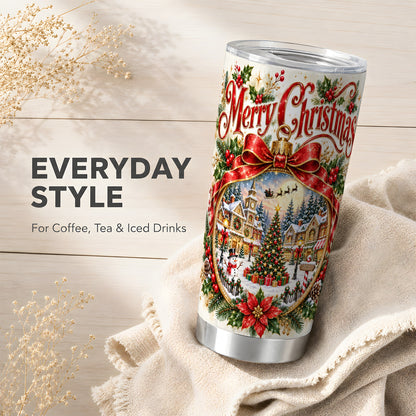 Botanical Christmas Tumbler 20oz, Winter Stainless Steel Travel Cup