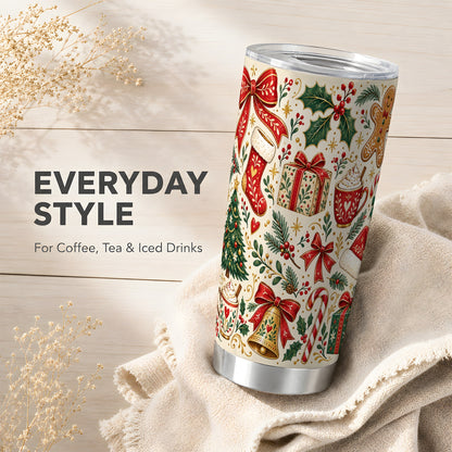 Christmas Folk Art Tumbler 20oz, Holiday Stainless Steel Travel Cup