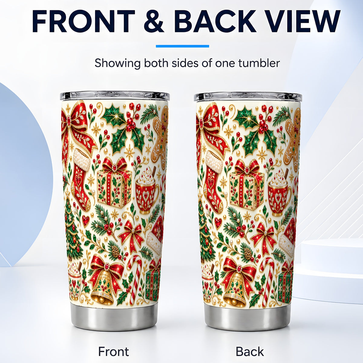 #pl[20oz|Steel] Jeweled Christmas Tumbler 20oz, Holiday Stainless Steel Travel Cup