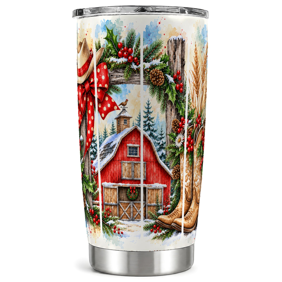 Western Christmas Tumbler 20oz, Cowboy Stainless Steel Travel Cup