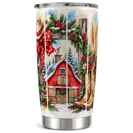 Western Christmas Tumbler 20oz, Cowboy Stainless Steel Travel Cup
