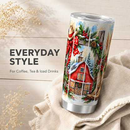 Western Christmas Tumbler 20oz, Cowboy Stainless Steel Travel Cup