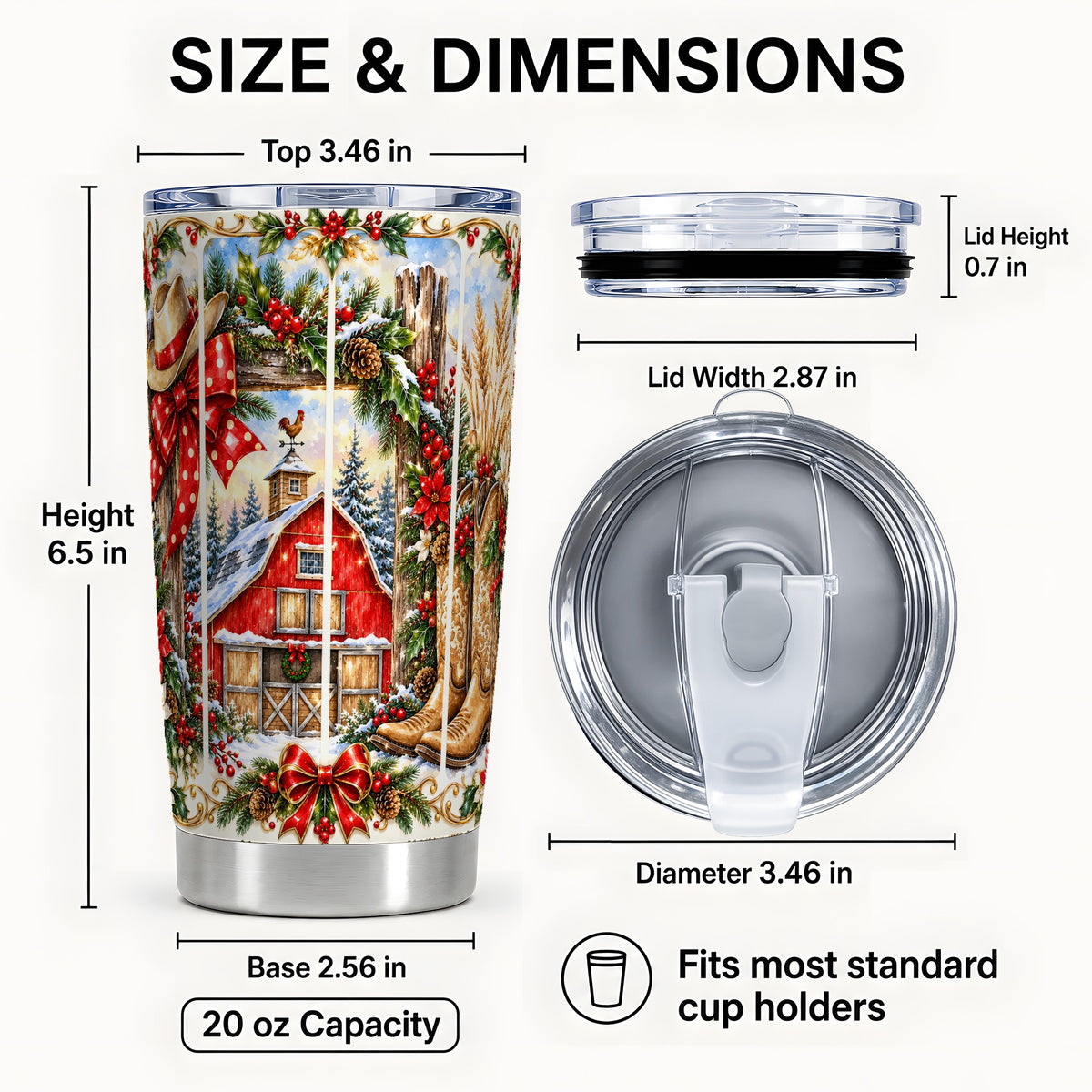 #pl[20oz|Steel] Western Christmas Tumbler 20oz, Ornate Stainless Steel Travel Cup