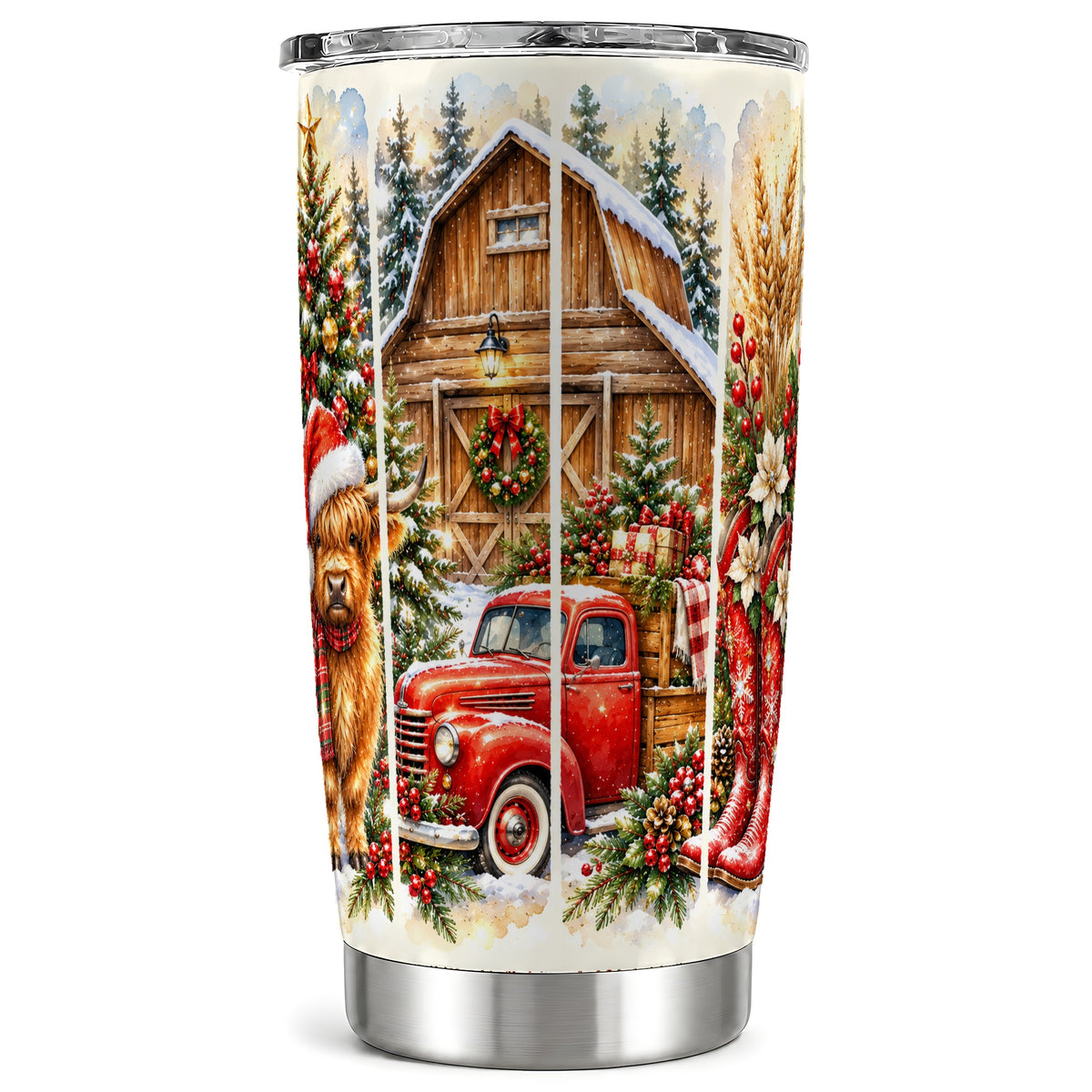 Highland Cow Christmas Tumbler 20oz, Farmhouse Stainless Steel Cup