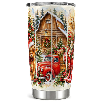 Highland Cow Christmas Tumbler 20oz, Farmhouse Stainless Steel Cup