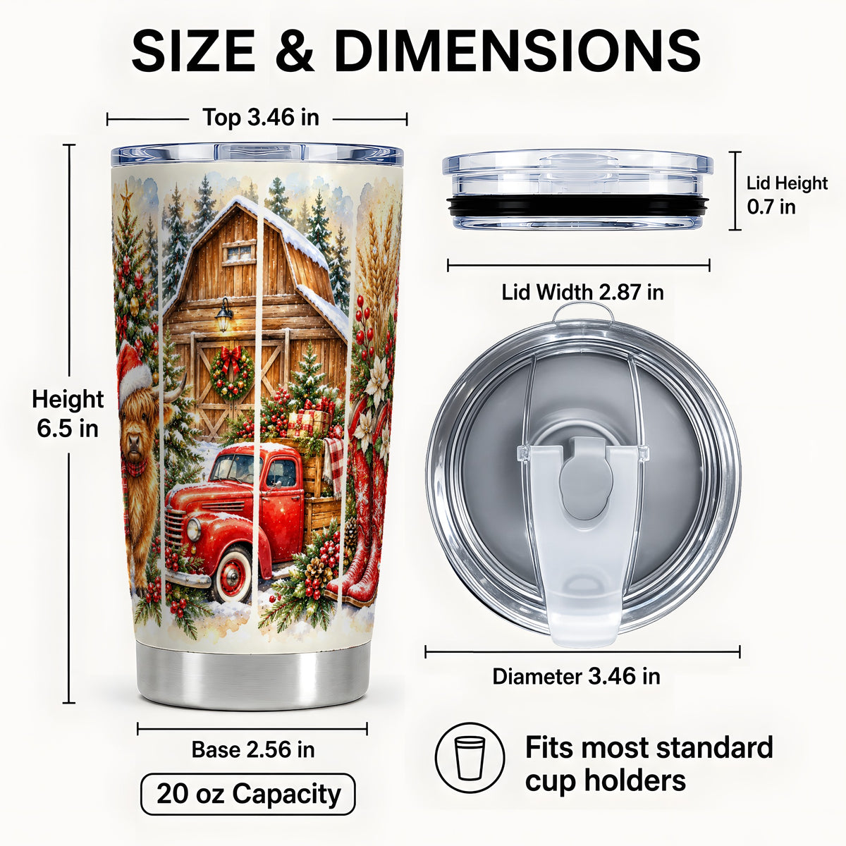 #pl[20oz|Steel] Highland Cow Christmas Tumbler 20oz, Farmhouse Stainless Steel Cup