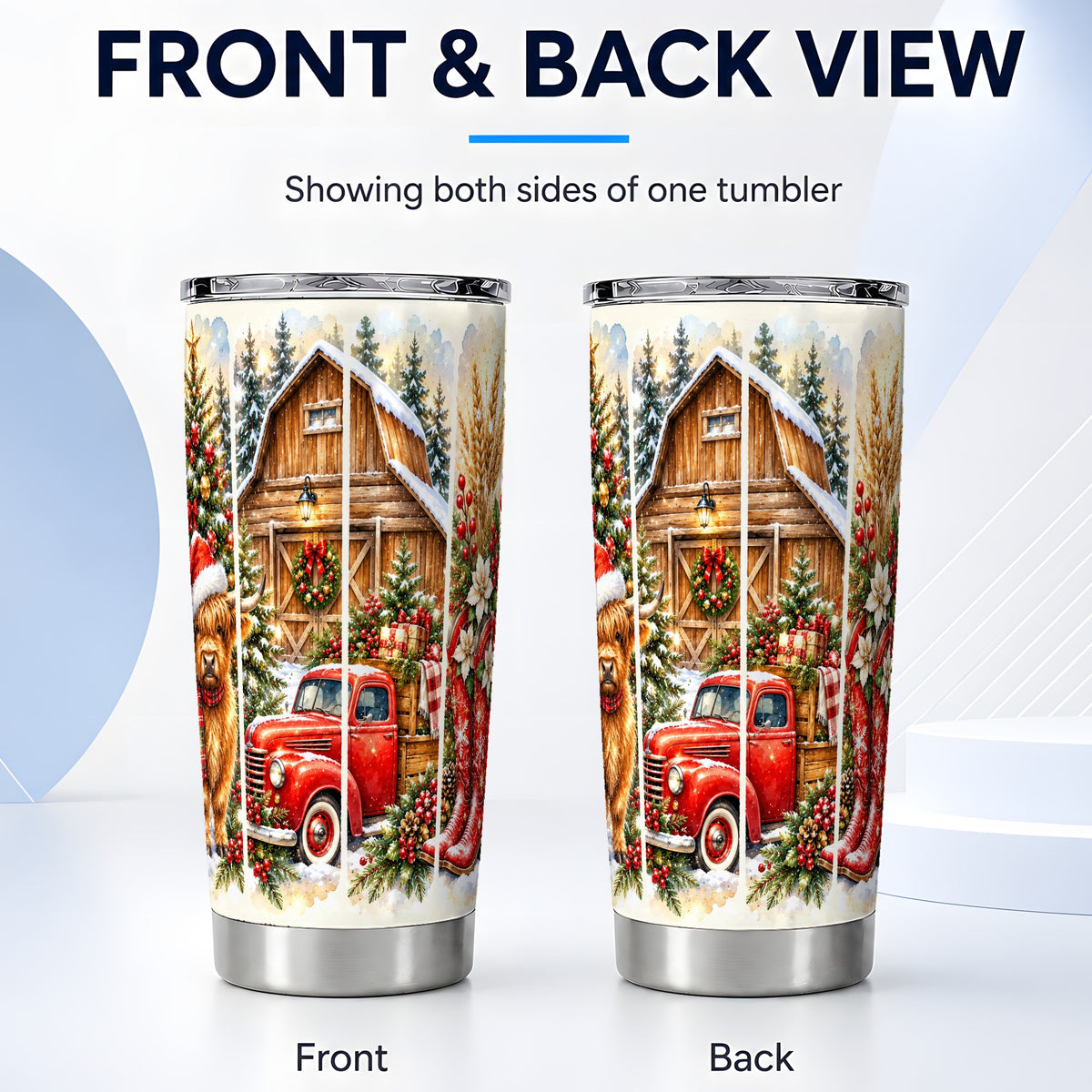 #pl[20oz|Steel] Highland Cow Christmas Tumbler 20oz, Farmhouse Stainless Steel Cup