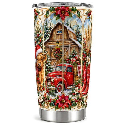 Highland Cow Christmas Tumbler 20oz, Ornate Stainless Steel Cup
