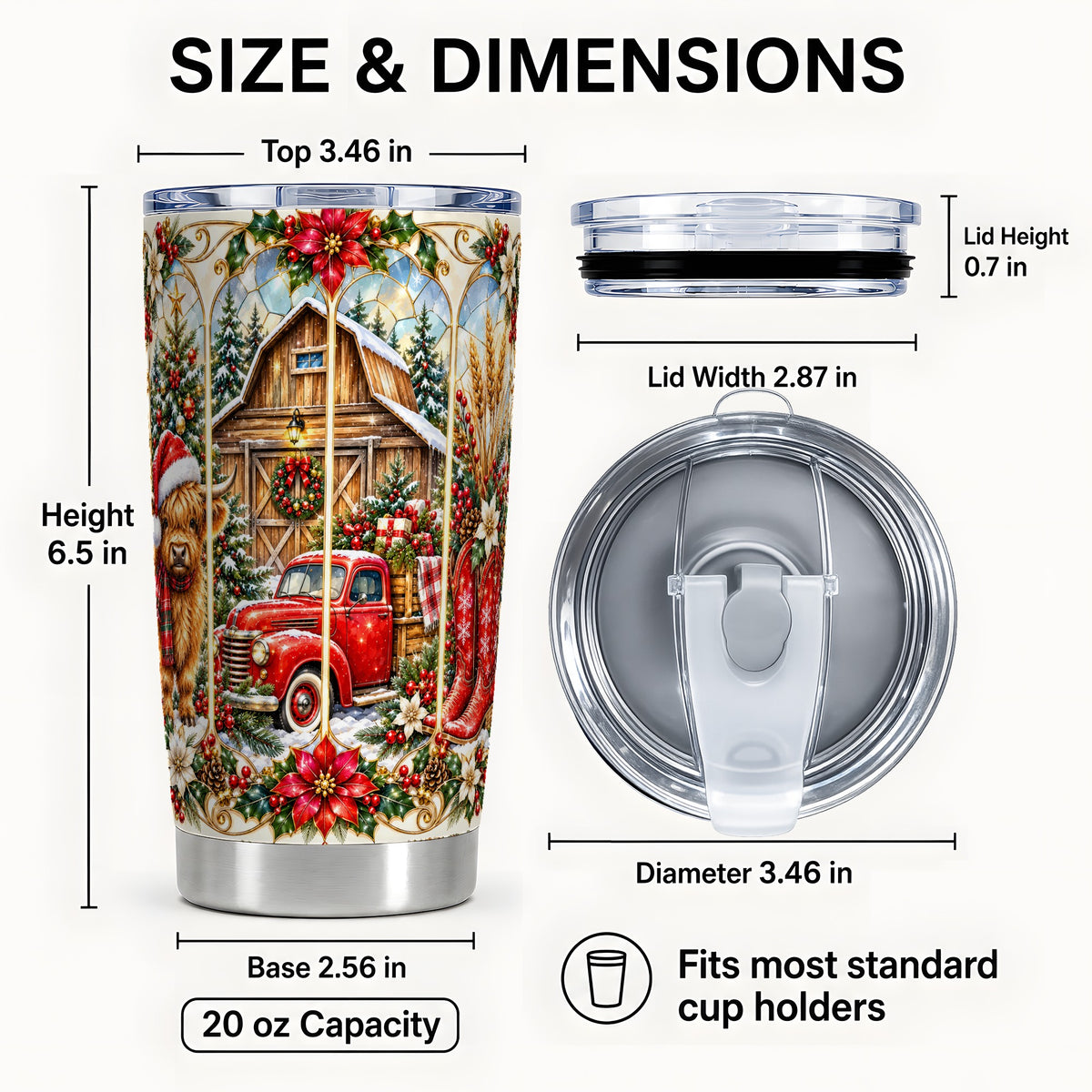 #pl[20oz|Steel] Highland Cow Christmas Tumbler 20oz, Ornate Stainless Steel Cup