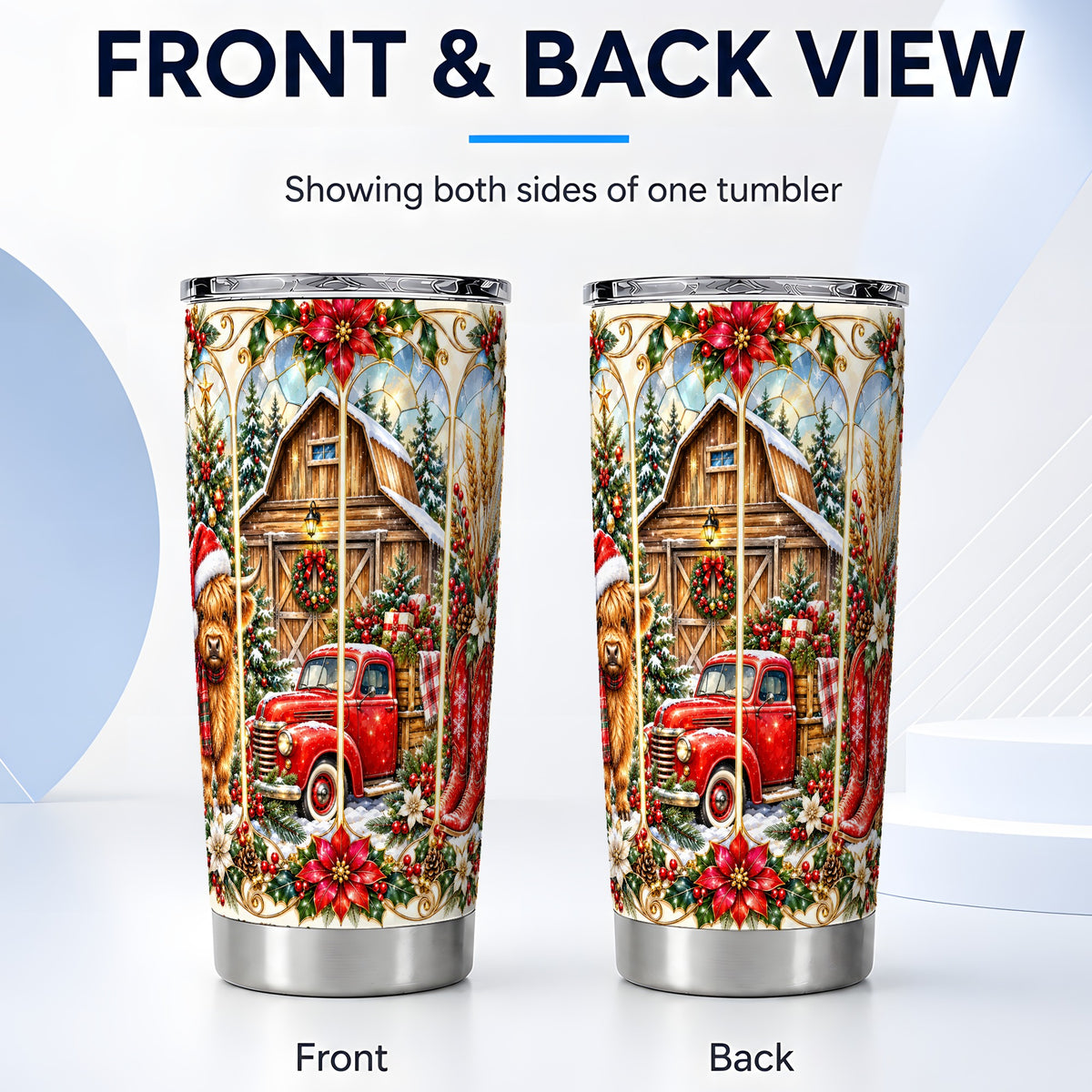 #pl[20oz|Steel] Highland Cow Christmas Tumbler 20oz, Ornate Stainless Steel Cup