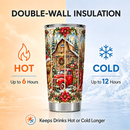 Highland Cow Christmas Tumbler 20oz, Ornate Stainless Steel Cup