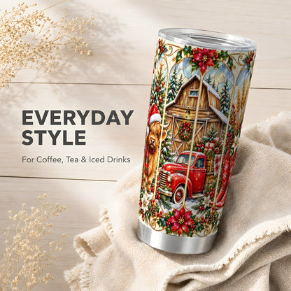 Highland Cow Christmas Tumbler 20oz, Ornate Stainless Steel Cup
