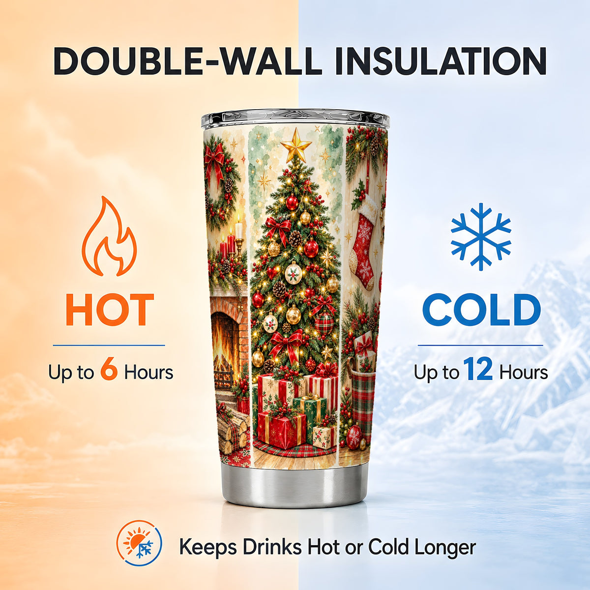 Traditional Christmas Tumbler 20oz, Festive Stainless Steel Travel Cup