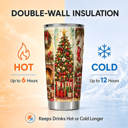 Traditional Christmas Tumbler 20oz, Festive Stainless Steel Travel Cup
