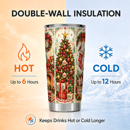Christmas Folk Art Tumbler 20oz, Nordic Stainless Steel Travel Cup