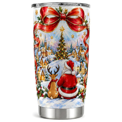 Santa Reindeer Tumbler 20oz, Christmas Stainless Steel Travel Cup