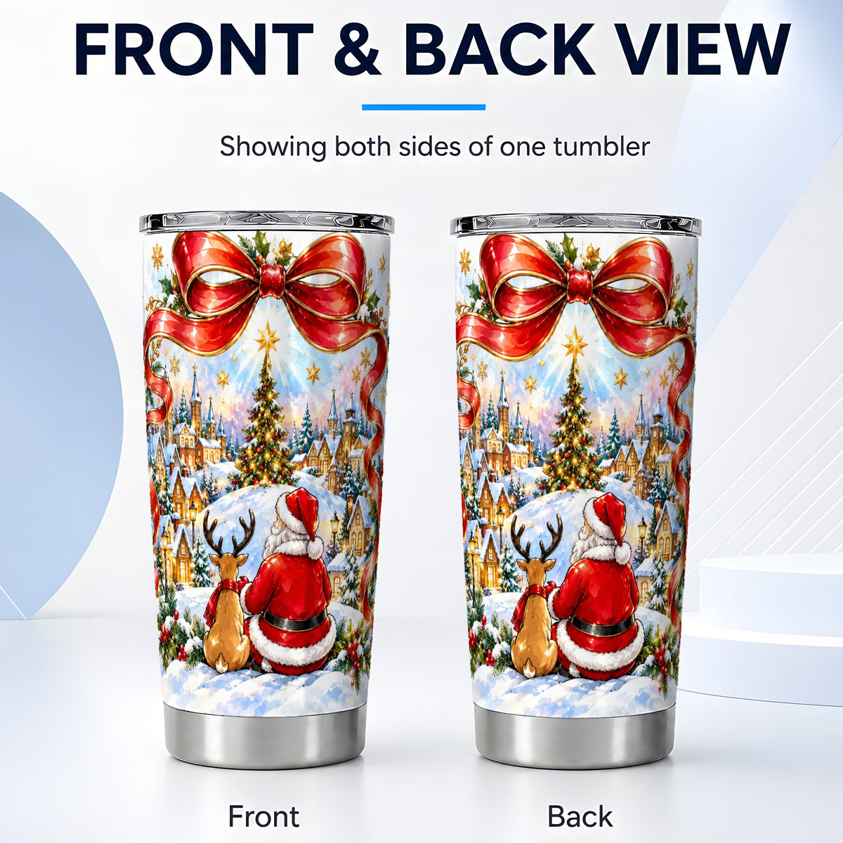 #pl[20oz|Steel] Santa Reindeer Tumbler 20oz, Christmas Stainless Steel Travel Cup