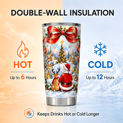 Santa Reindeer Tumbler 20oz, Christmas Stainless Steel Travel Cup