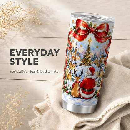 Santa Reindeer Tumbler 20oz, Christmas Stainless Steel Travel Cup