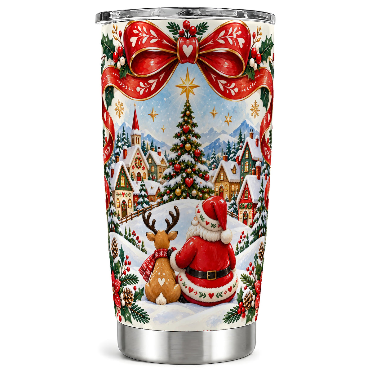 Nordic Santa Tumbler 20oz, Christmas Stainless Steel Travel Cup