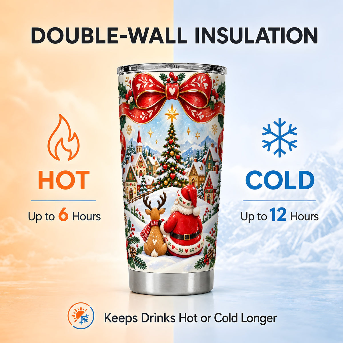 Nordic Santa Tumbler 20oz, Christmas Stainless Steel Travel Cup