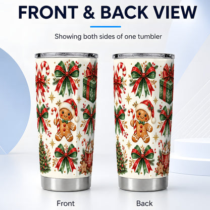#pl[20oz|Steel] Christmas Bow Tumbler 20oz, Gingerbread Stainless Steel Travel Cup