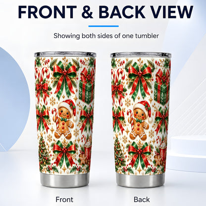 #pl[20oz|Steel] Christmas Bows Tumbler 20oz, Holiday Stainless Steel Travel Cup