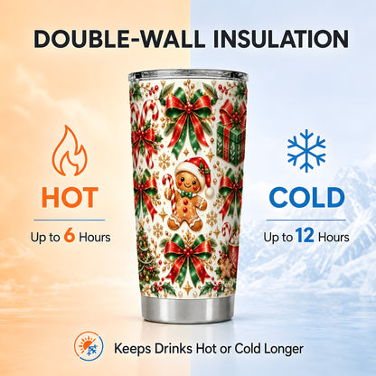 Christmas Bows Tumbler 20oz, Holiday Stainless Steel Travel Cup