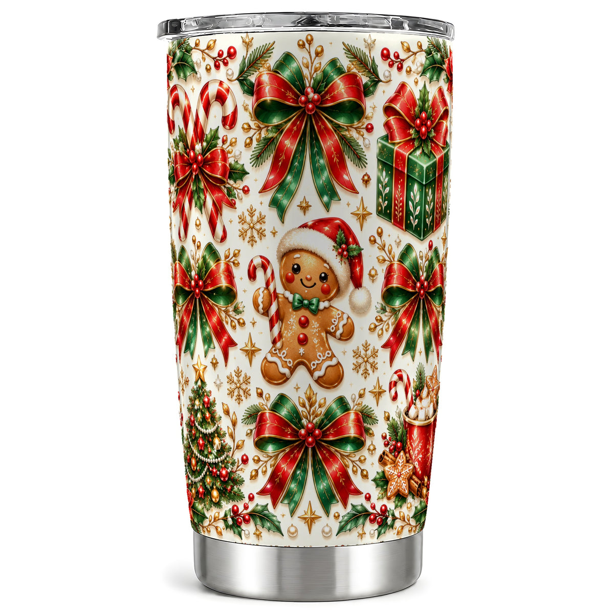 Christmas Bows Tumbler 20oz, Holiday Stainless Steel Travel Cup
