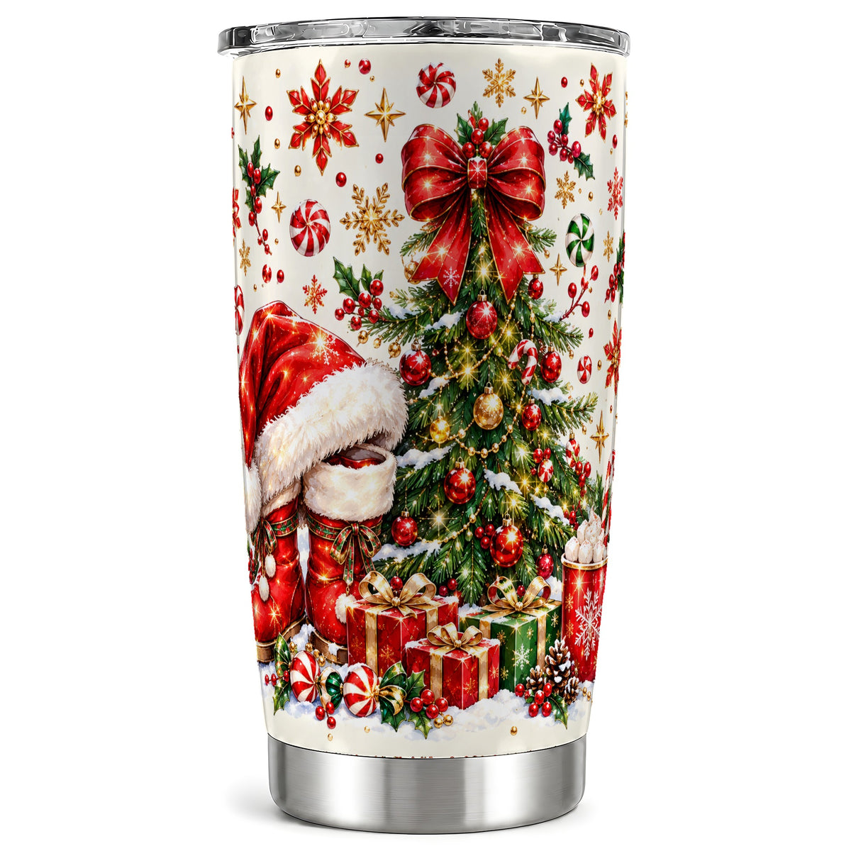 Christmas Tree Tumbler 20oz, Festive Stainless Steel Travel Cup