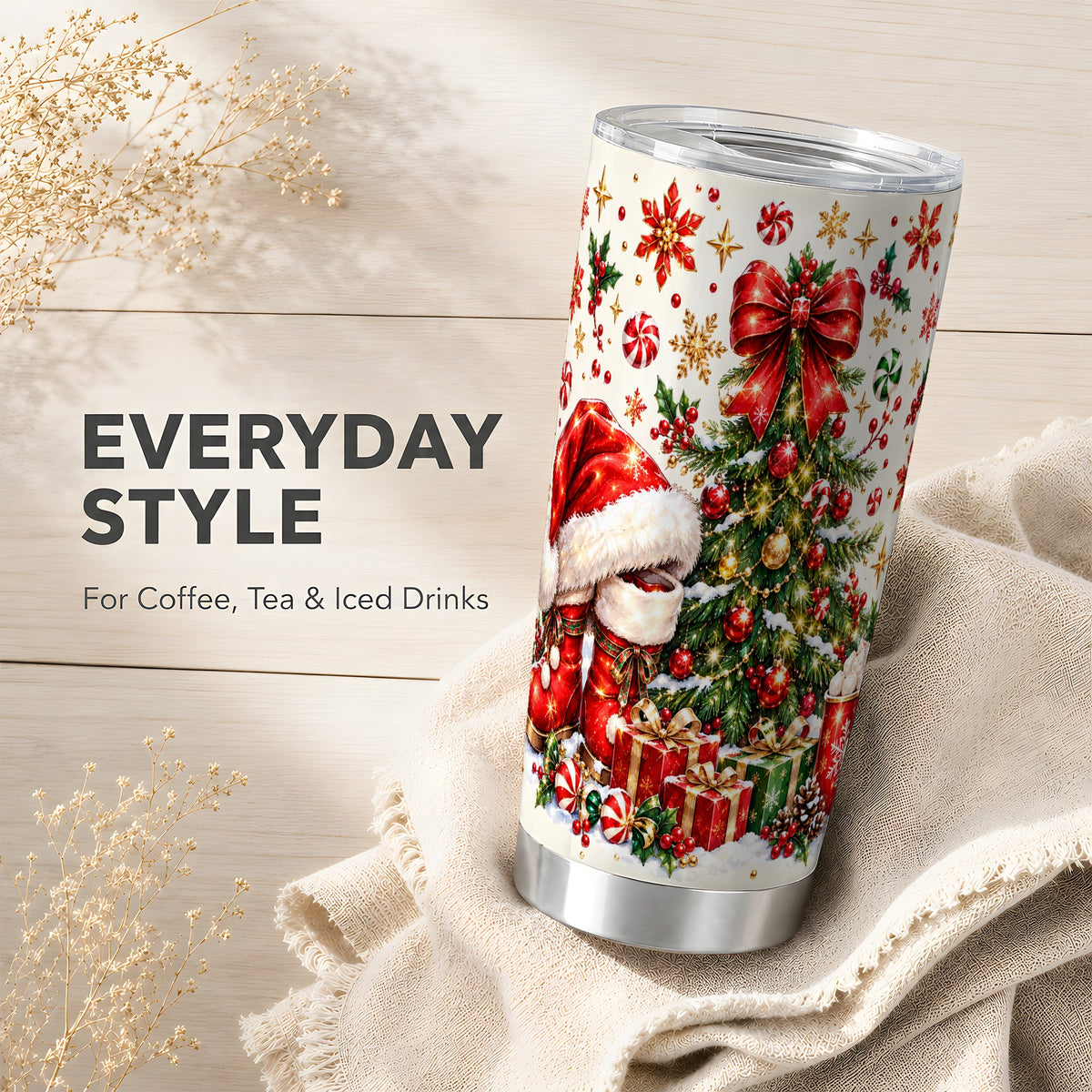 Christmas Tree Tumbler 20oz, Festive Stainless Steel Travel Cup