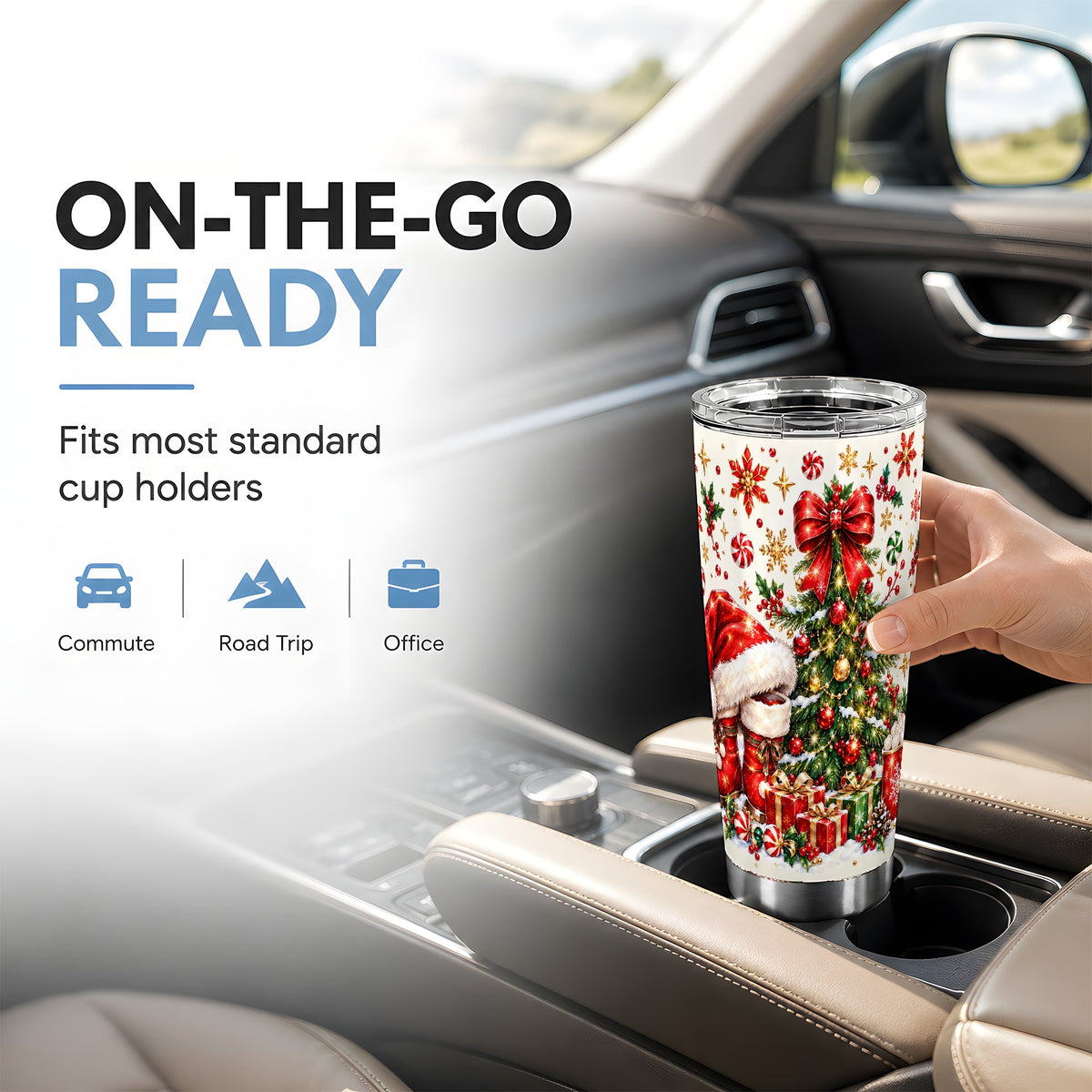 Christmas Tree Tumbler 20oz, Festive Stainless Steel Travel Cup