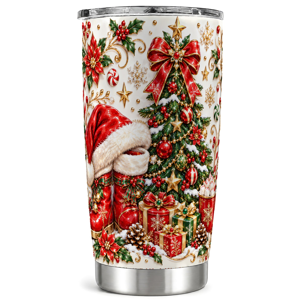 Elegant Christmas Tumbler 20oz, Festive Stainless Steel Travel Cup