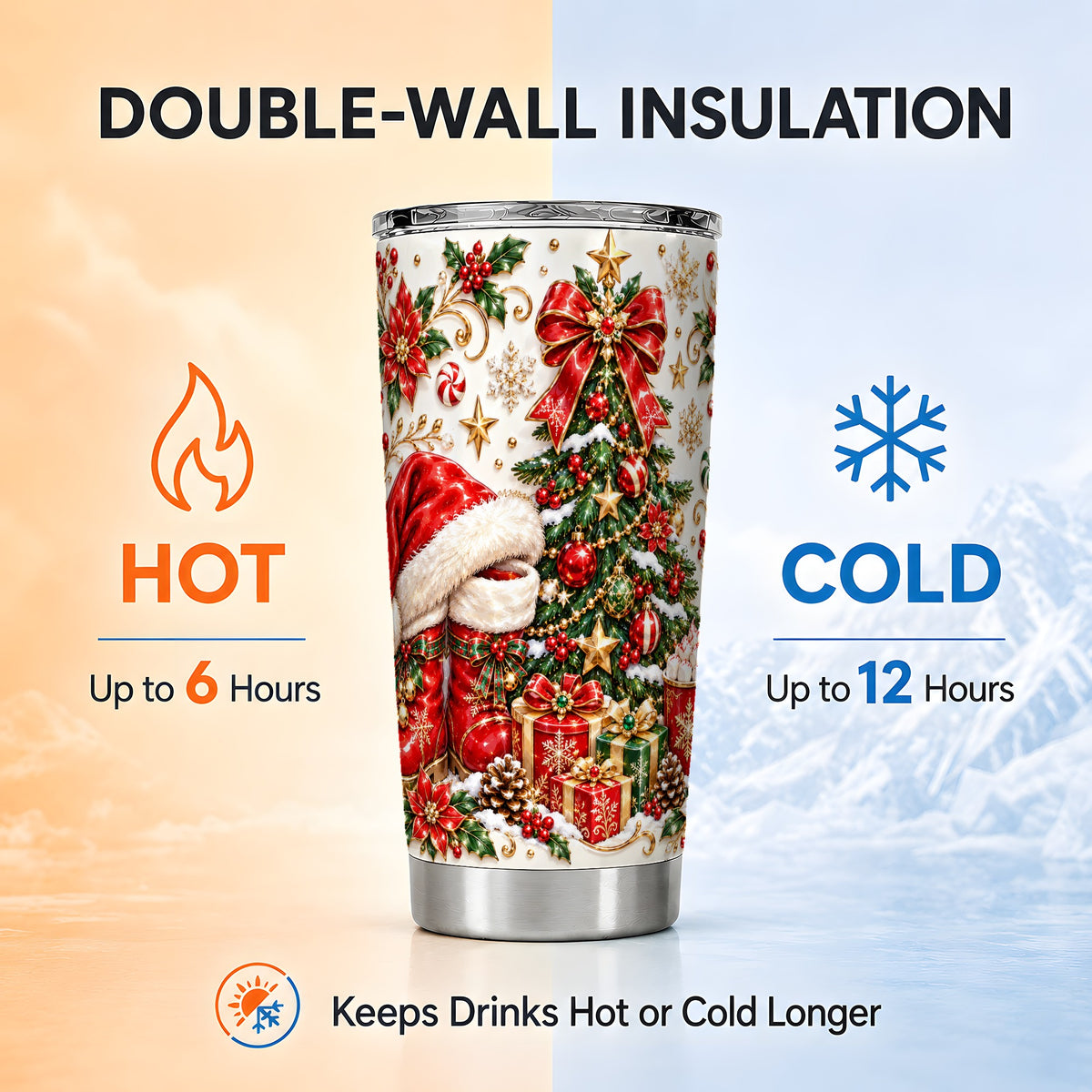 Elegant Christmas Tumbler 20oz, Festive Stainless Steel Travel Cup