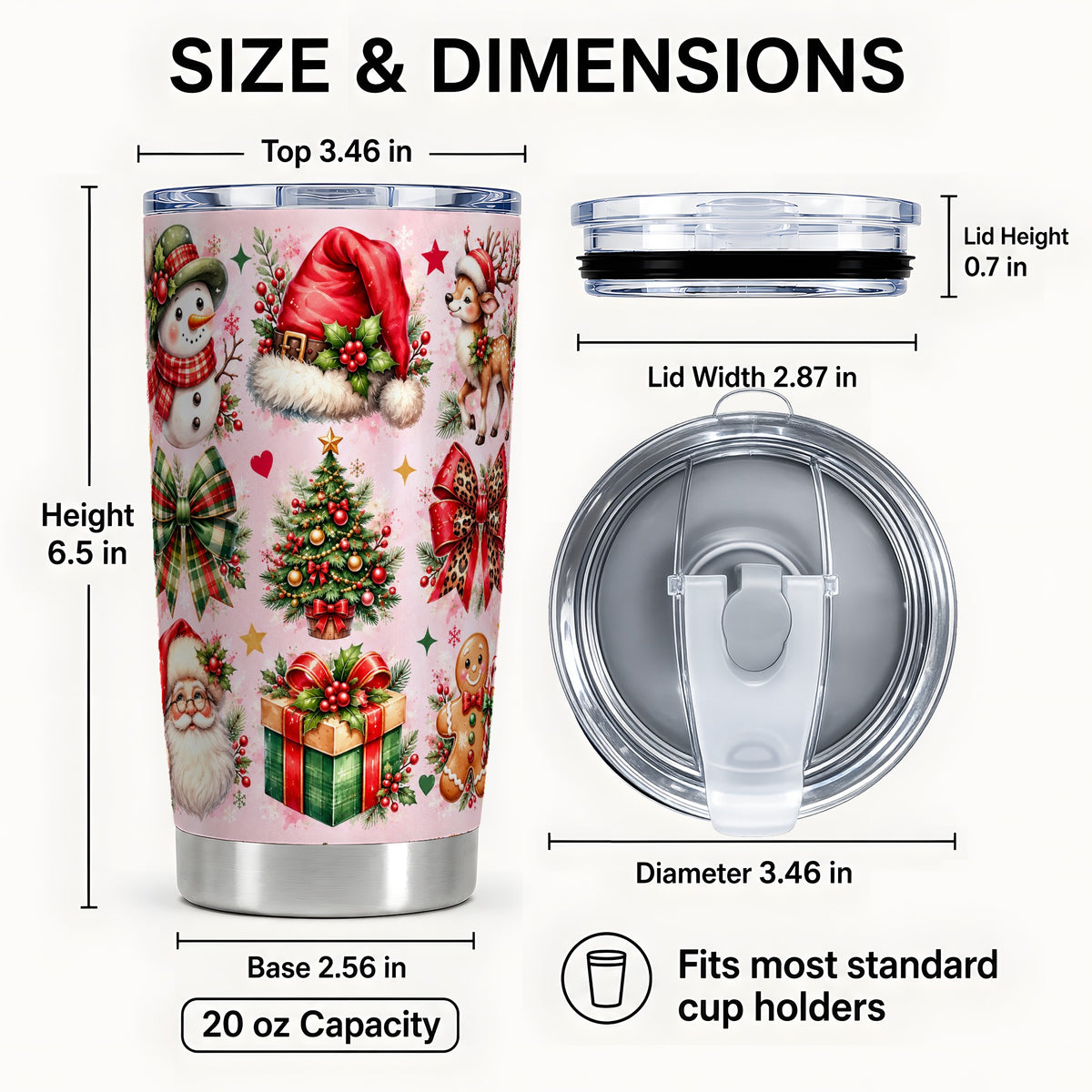 #pl[20oz|Steel] Pink Christmas Tumbler 20oz, Leopard Bow Stainless Steel Travel Cup