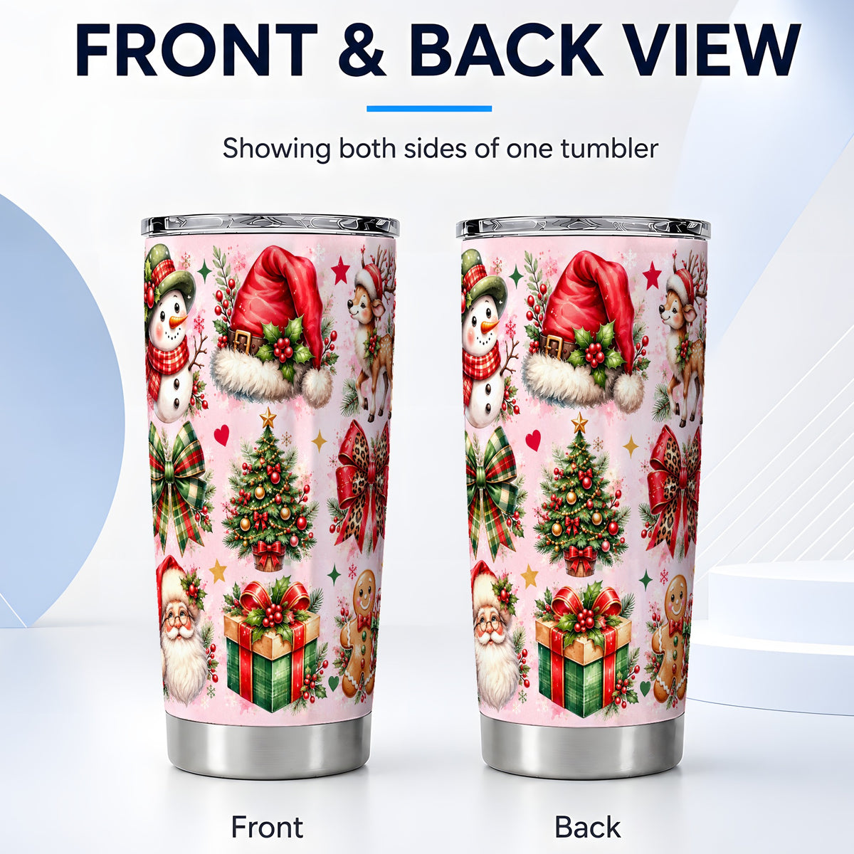 #pl[20oz|Steel] Pink Christmas Tumbler 20oz, Leopard Bow Stainless Steel Travel Cup