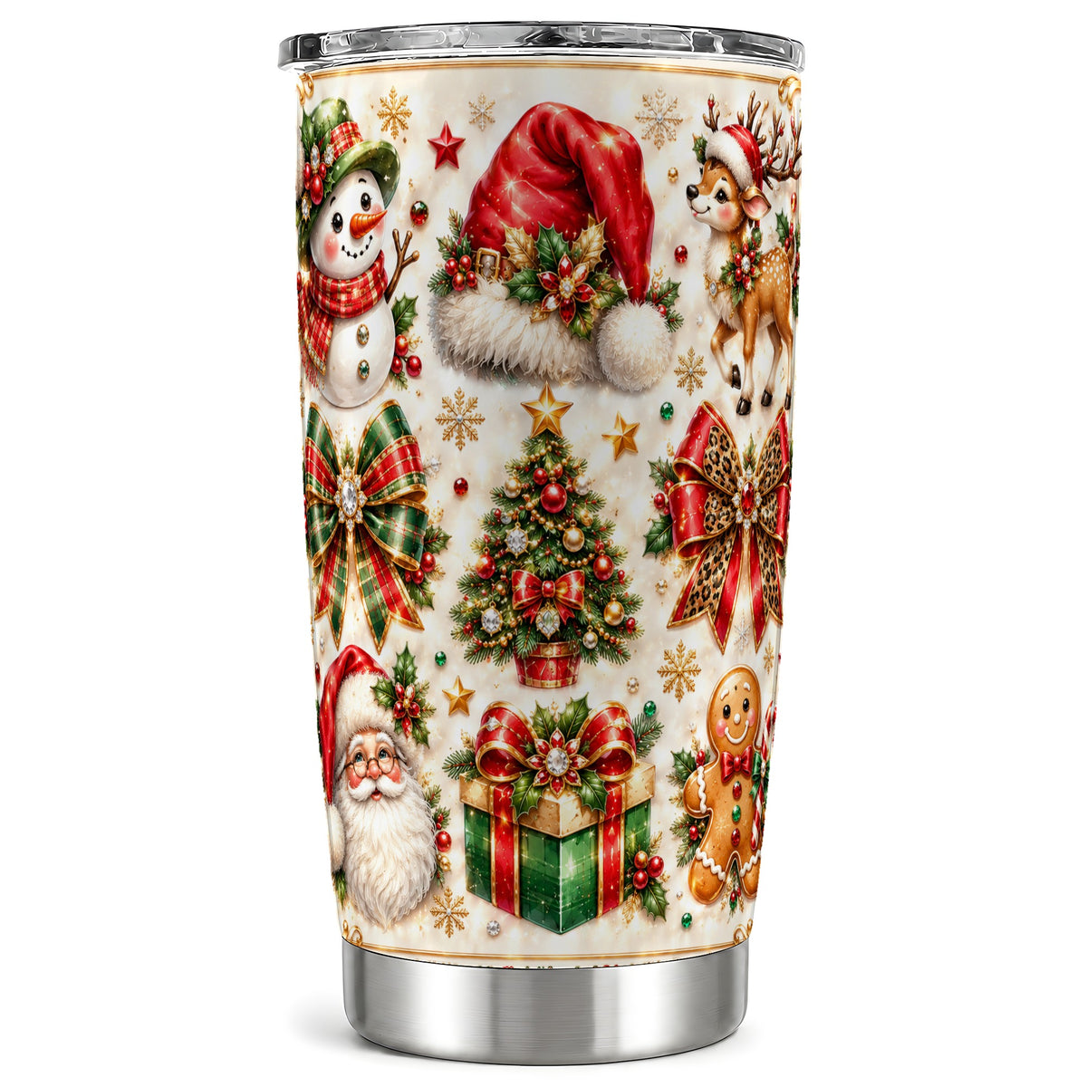 Ornate Christmas Tumbler 20oz, Leopard Bow Steel Travel Cup