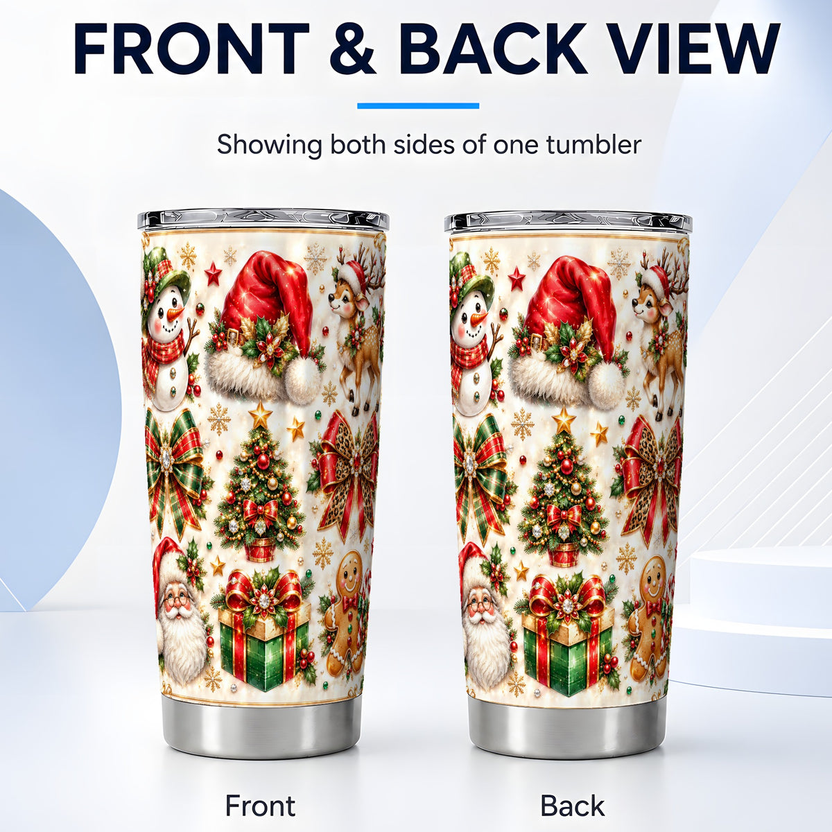 #pl[20oz|Steel] Ornate Christmas Tumbler 20oz, Leopard Bow Steel Travel Cup